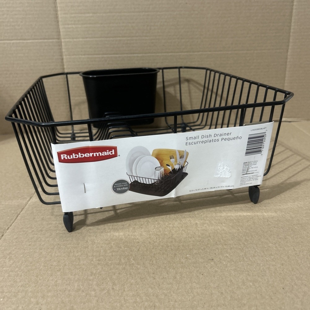 Rubbermaid 6008 Small Dish Drainer Black Coated Wire Rack with Microban 12.5"
